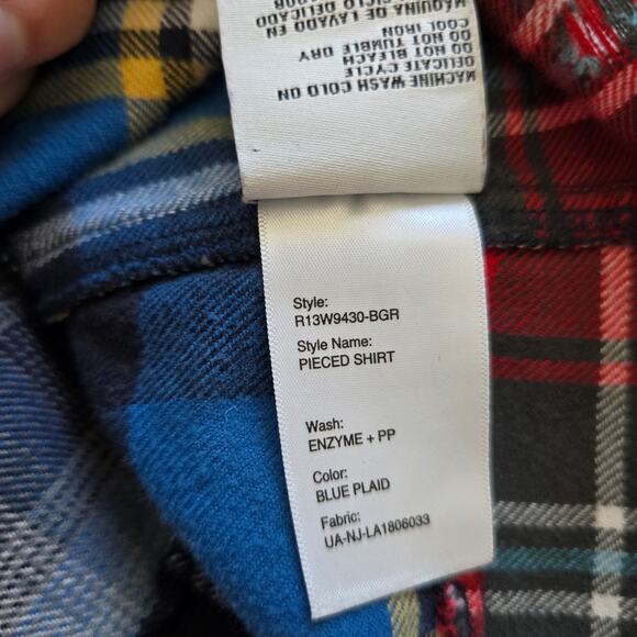 R13 Plaid Piece Long Sleeve Button Up Shirt Mens XS/ Womens M Patchwork - Picture 10 of 12